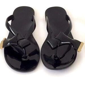 Ted Baker London Black Luzzi Bow T Bar Jelly Flip Flop Sandals EU37 US 6.5